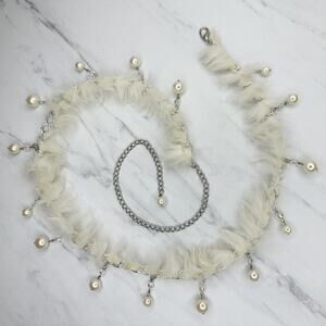 Beaded Faux Fur Woven Silver Tone Chain Link Belt One Size OS Boho ✨